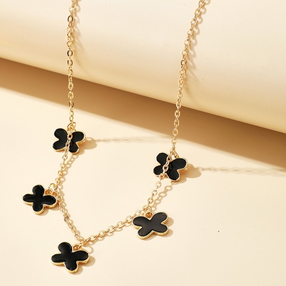 **JAMILIA* Gold x Black Fashion Flower Charm Necklace - Picture 1 of 3